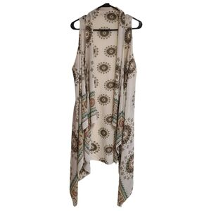 Bohemian sleeveless kimono medium shawl cardigan cream turquoise coral boho